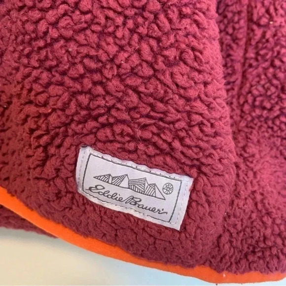 Eddie Bauer orange red half buttons  fleece pullover - Picture 2 of 5